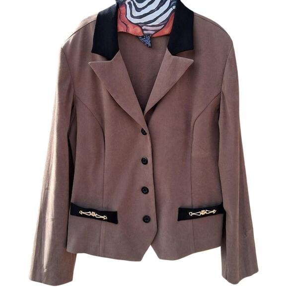 Vintage Jacket 16 Y2K‎ 90s Tan Black Gold Dark Academia Preppy Nonbinary Dessert - Picture 1 of 8
